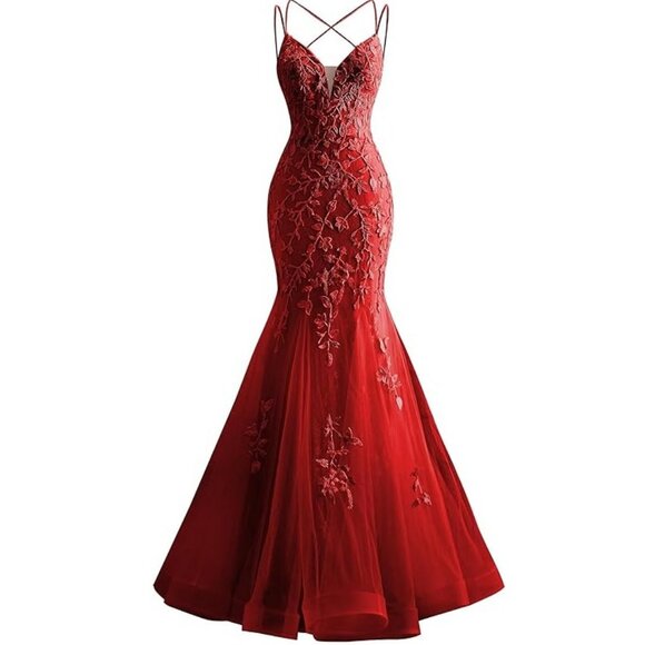 NWoT. Tulle Mermaid Formal Dress, Wine Red, Size 16 - Picture 1 of 5